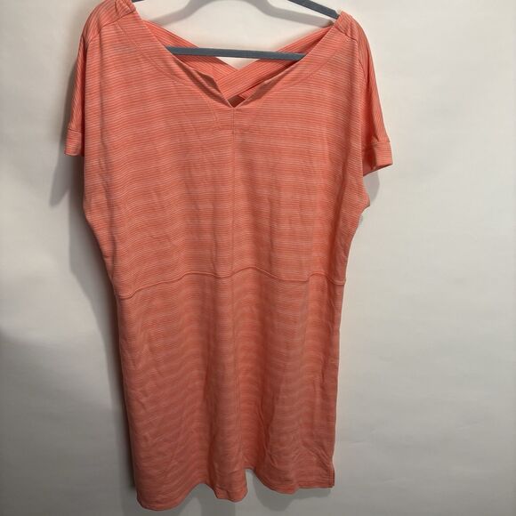 T by Talbots Casual Pullover Dress Orange Stripe Stretch UPF 50+ Cross Back 1X - Picture 1 of 8